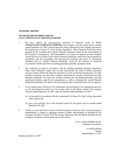 Thumbnail Tata Consultancy Services Quarterly Report 2007-q2