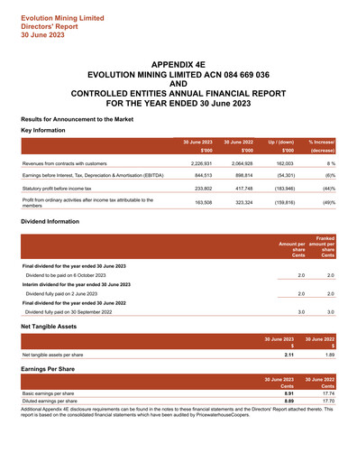 Thumbnail Evolution Mining
 Financial Statement 2023