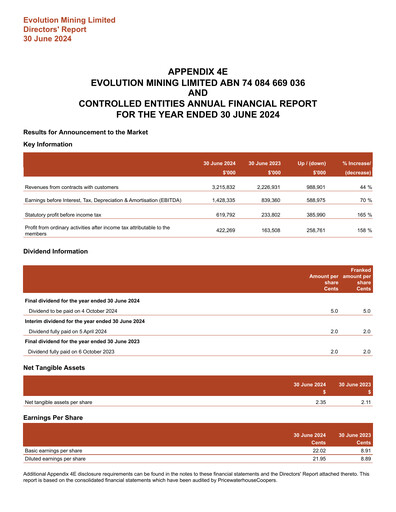 Thumbnail Evolution Mining
 Financial Statement 2024