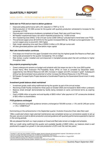 Thumbnail Evolution Mining
 Quarterly Report 2022-q3