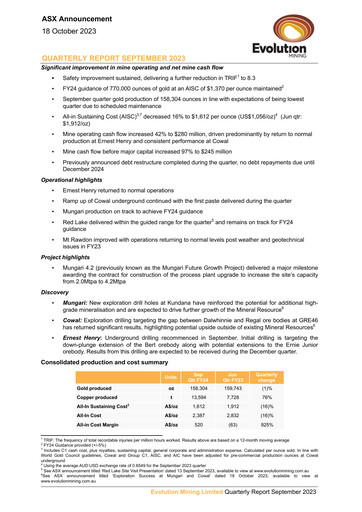 Thumbnail Evolution Mining
 Quarterly Report 2023-q3