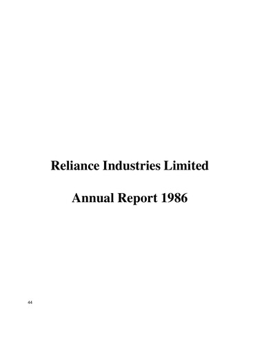 Thumbnail Reliance Industries Annual Report 1986