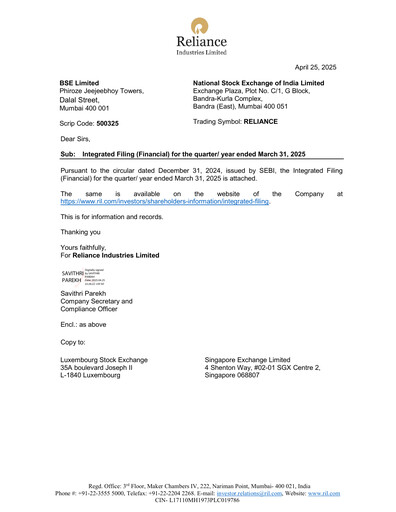 Thumbnail Reliance Industries Financial Statement 2024-2025