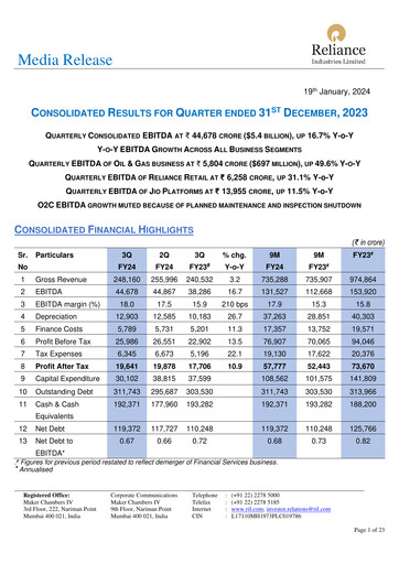 Thumbnail Reliance Industries Quarterly Report 2023-q3