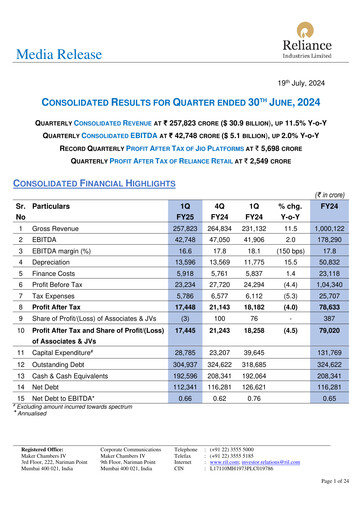 Thumbnail Reliance Industries Quarterly Report 2024-q1