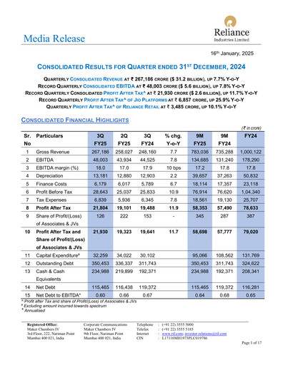Thumbnail Reliance Industries Quarterly Report 2024-q3