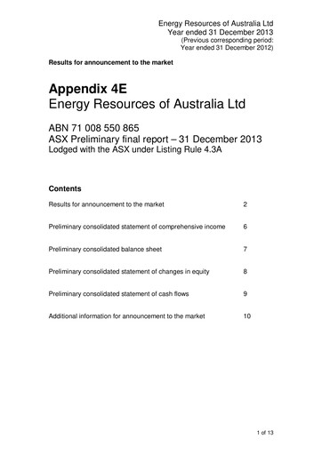 Thumbnail Energy Resources of Australia Financial Report 2013
