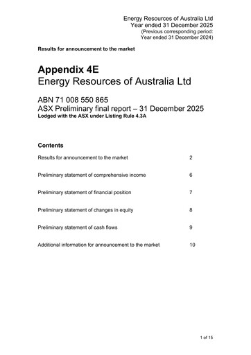 Thumbnail Energy Resources of Australia Financial Report 2025