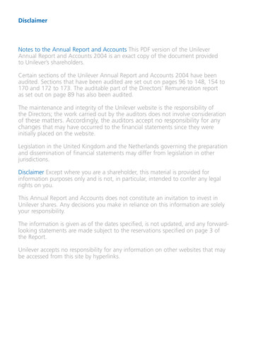 Thumbnail Unilever Annual Report 2004