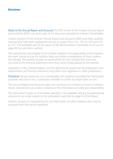 Thumbnail Unilever Annual Report 2005