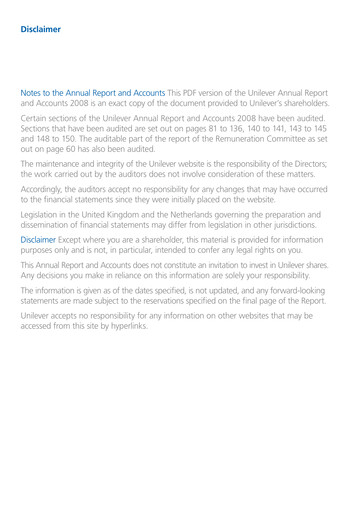 Thumbnail Unilever Annual Report 2008