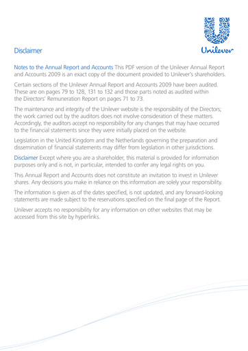 Thumbnail Unilever Annual Report 2009