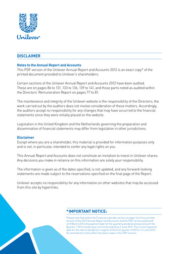 Thumbnail Unilever Annual Report 2012