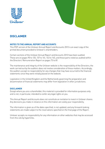 Thumbnail Unilever Annual Report 2013
