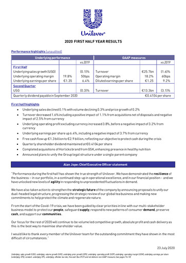 Thumbnail Unilever Half-year Report 2020-h1