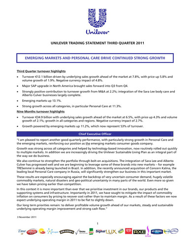Thumbnail Unilever Quarterly Report 2011-q3