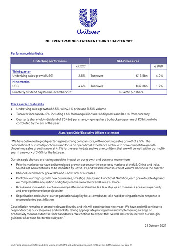 Thumbnail Unilever Quarterly Report 2021-q3