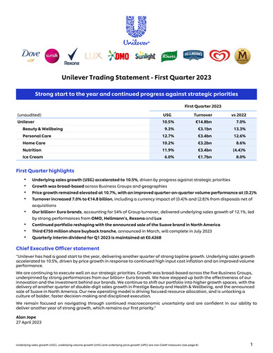 Thumbnail Unilever Quarterly Report 2023-q1