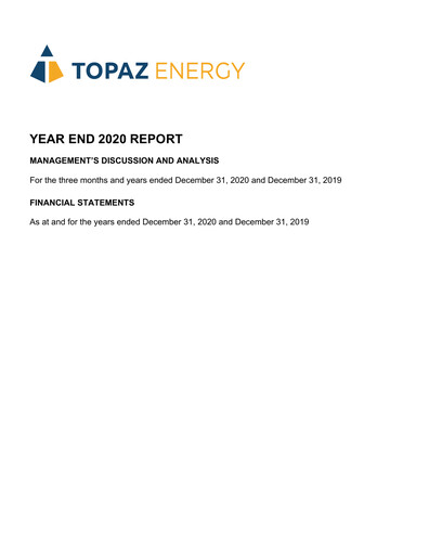 Thumbnail Topaz Energy Annual Report 2020