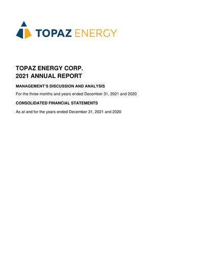 Thumbnail Topaz Energy Annual Report 2021