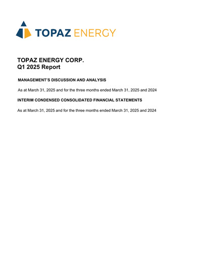 Thumbnail Topaz Energy Quarterly Report 2025-q1