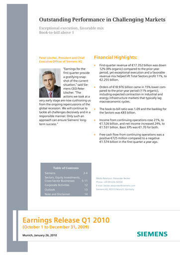 Thumbnail Siemens Quarterly Report 2010-q1