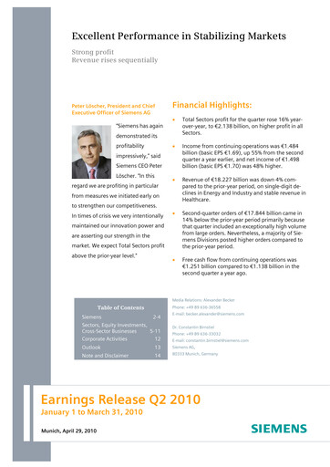 Thumbnail Siemens Quarterly Report 2010-q2