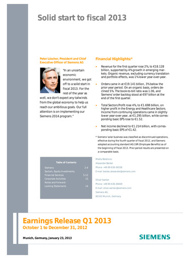 Thumbnail Siemens Quarterly Report 2013-q1
