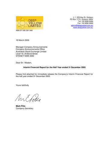 Thumbnail Deep Yellow Financial Report 2006-h1