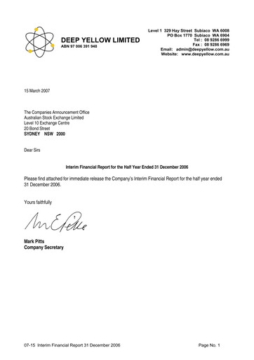 Thumbnail Deep Yellow Financial Report 2007-h1