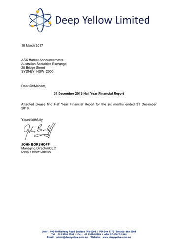 Thumbnail Deep Yellow Financial Report 2017-h1