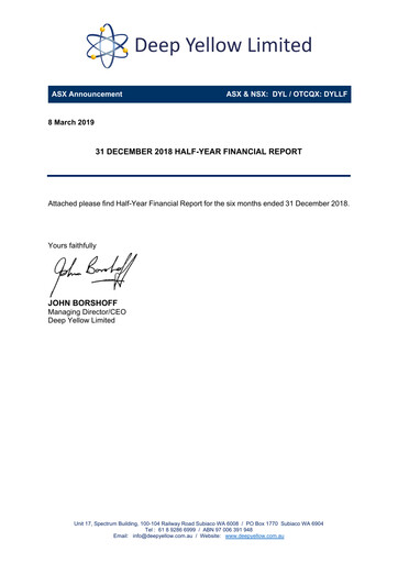 Thumbnail Deep Yellow Financial Report 2019-h1