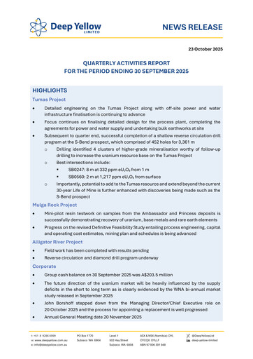 Thumbnail Deep Yellow Quarterly Report 2025-q3