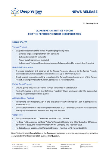 Thumbnail Deep Yellow Quarterly Report 2025-q4