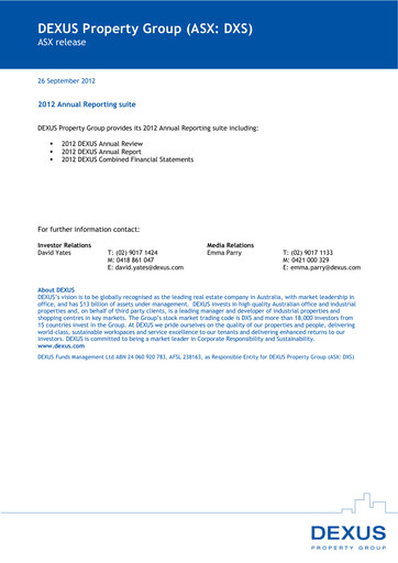 Thumbnail Dexus Annual Report 2012