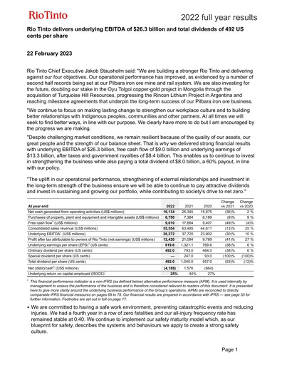 Thumbnail Rio Tinto Financial Report 2022