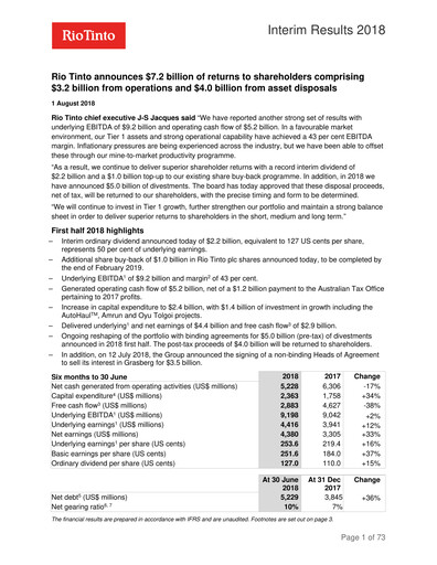 Thumbnail Rio Tinto Half-year Report 2018-h1