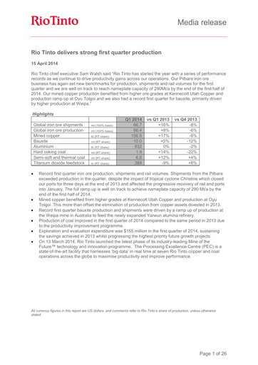 Thumbnail Rio Tinto Quarterly Report 2014-q1