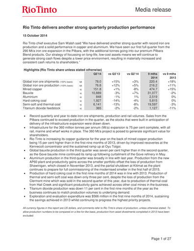 Thumbnail Rio Tinto Quarterly Report 2014-q3