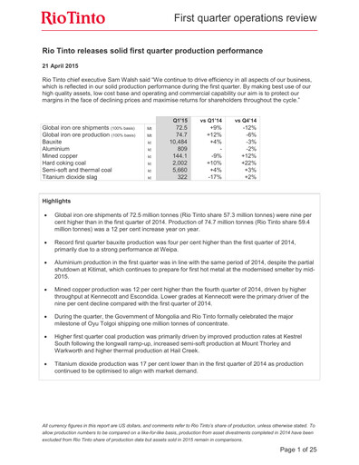 Thumbnail Rio Tinto Quarterly Report 2015-q1