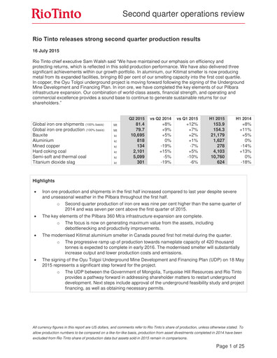 Thumbnail Rio Tinto Quarterly Report 2015-q2