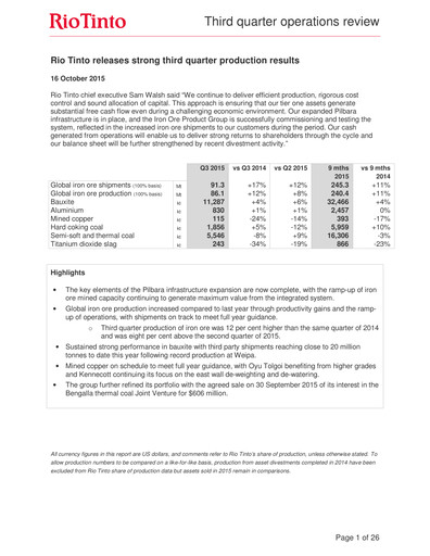 Thumbnail Rio Tinto Quarterly Report 2015-q3