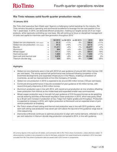 Thumbnail Rio Tinto Quarterly Report 2015-q4