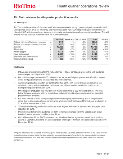 Thumbnail Rio Tinto Quarterly Report 2016-q4