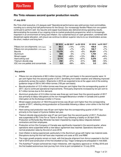 Thumbnail Rio Tinto Quarterly Report 2018-q2