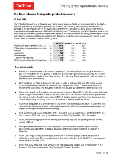 Thumbnail Rio Tinto Quarterly Report 2019-q1