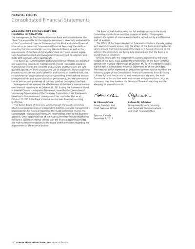 Thumbnail Toronto Dominion Bank Financial Statement 2013