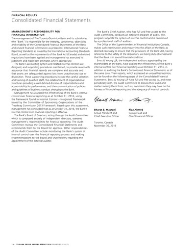 Thumbnail Toronto Dominion Bank Financial Statement 2016