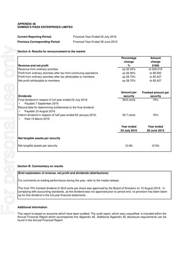 Thumbnail Domino's Pizza Enterprises (Australia) Financial Report 2016