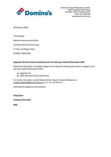 Thumbnail Domino's Pizza Enterprises (Australia) Half-year Report 2025-h1